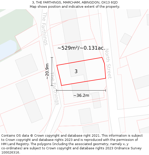 3, THE FARTHINGS, MARCHAM, ABINGDON, OX13 6QD: Plot and title map