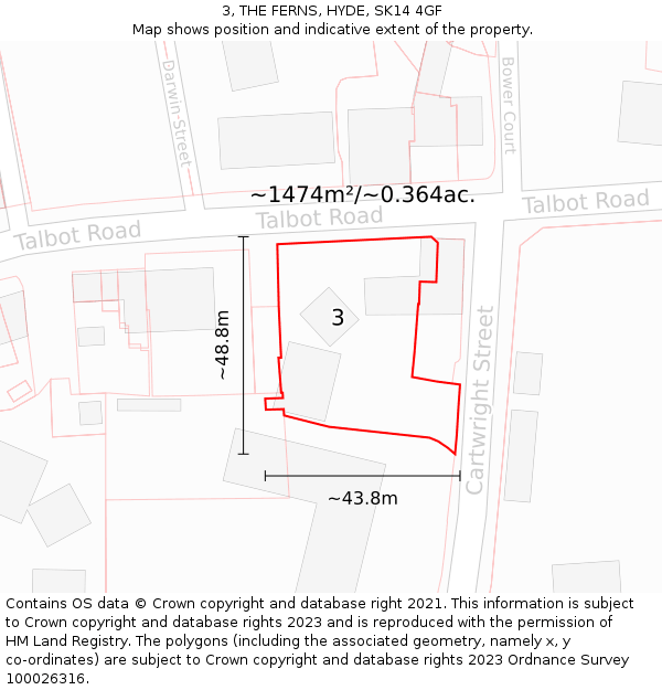 3, THE FERNS, HYDE, SK14 4GF: Plot and title map