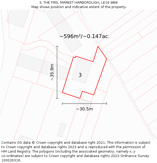 3, THE FIRS, MARKET HARBOROUGH, LE16 9BW: Plot and title map