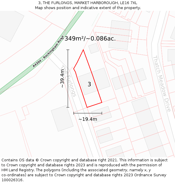 3, THE FURLONGS, MARKET HARBOROUGH, LE16 7XL: Plot and title map
