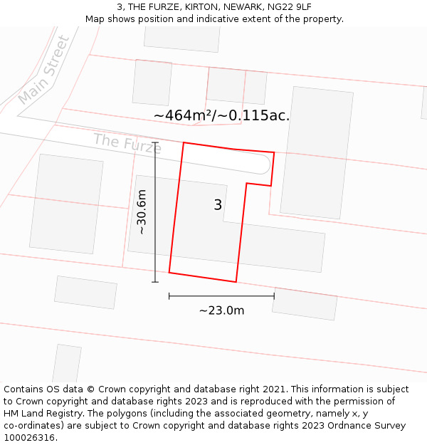 3, THE FURZE, KIRTON, NEWARK, NG22 9LF: Plot and title map