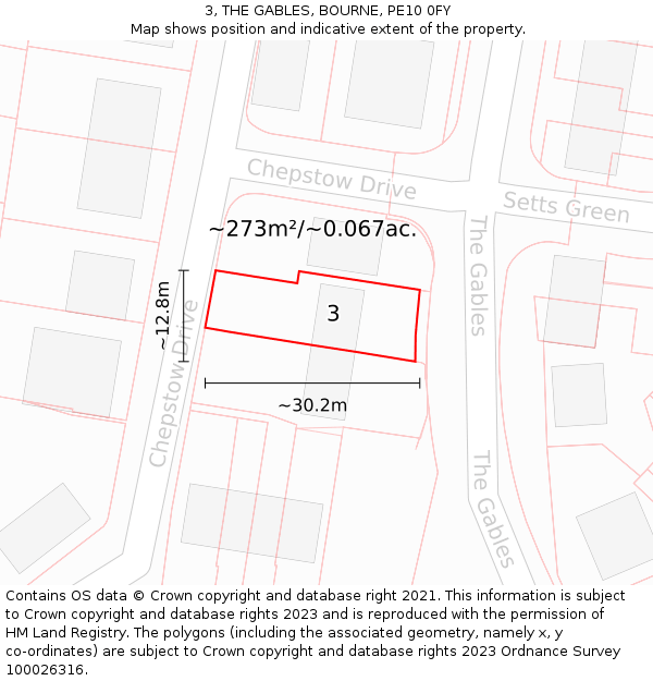 3, THE GABLES, BOURNE, PE10 0FY: Plot and title map