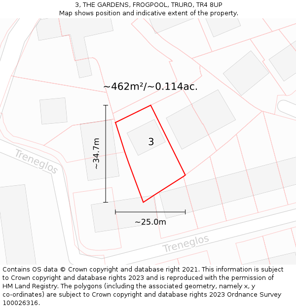 3, THE GARDENS, FROGPOOL, TRURO, TR4 8UP: Plot and title map