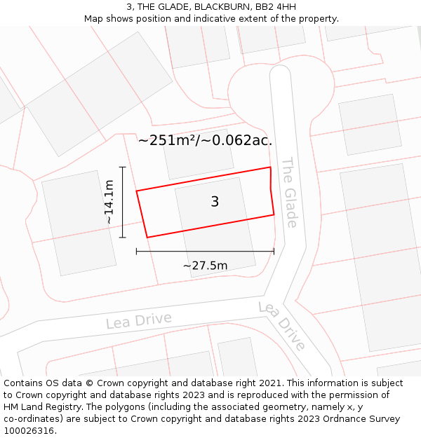 3, THE GLADE, BLACKBURN, BB2 4HH: Plot and title map