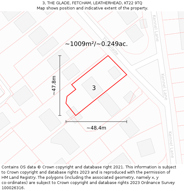 3, THE GLADE, FETCHAM, LEATHERHEAD, KT22 9TQ: Plot and title map