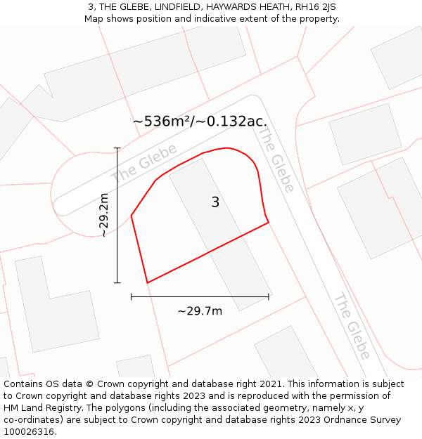 3, THE GLEBE, LINDFIELD, HAYWARDS HEATH, RH16 2JS: Plot and title map