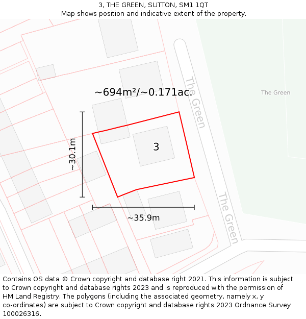 3, THE GREEN, SUTTON, SM1 1QT: Plot and title map