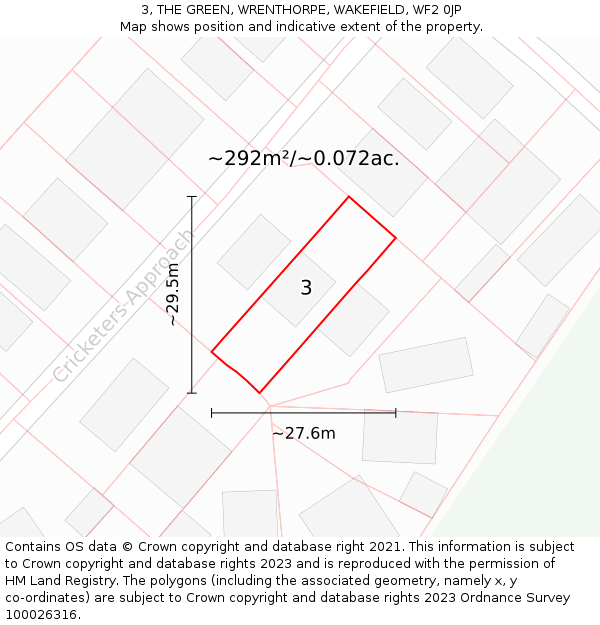 3, THE GREEN, WRENTHORPE, WAKEFIELD, WF2 0JP: Plot and title map