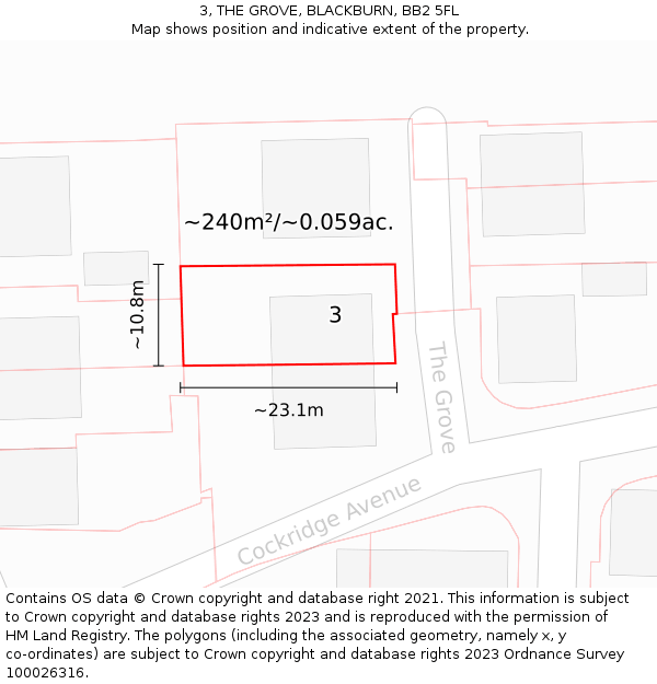 3, THE GROVE, BLACKBURN, BB2 5FL: Plot and title map