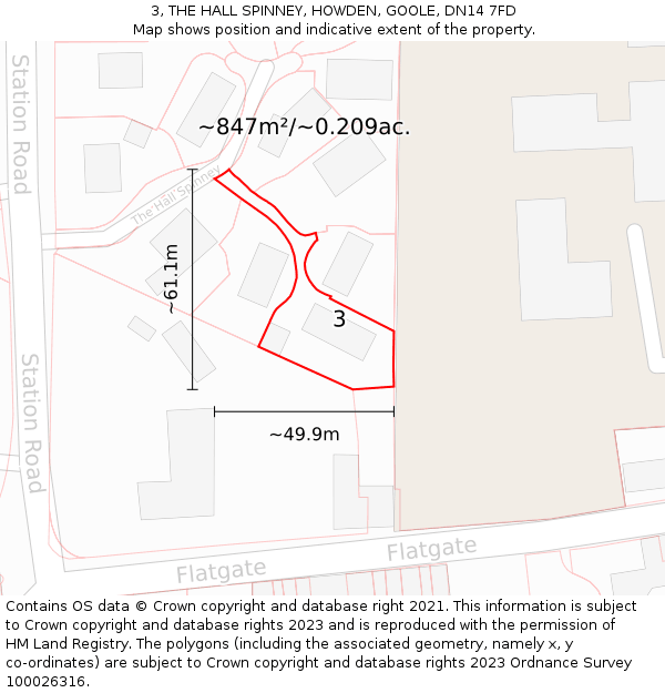 3, THE HALL SPINNEY, HOWDEN, GOOLE, DN14 7FD: Plot and title map