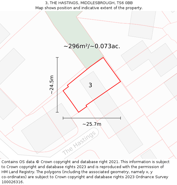 3, THE HASTINGS, MIDDLESBROUGH, TS6 0BB: Plot and title map