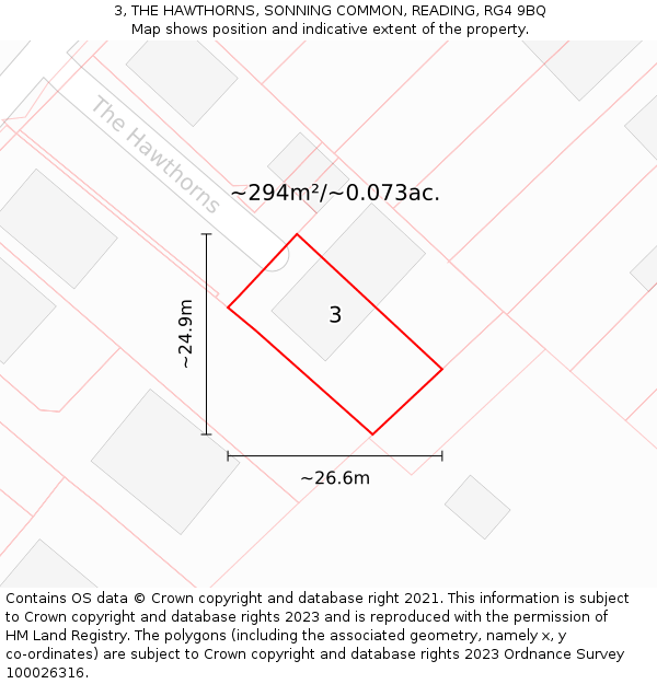3, THE HAWTHORNS, SONNING COMMON, READING, RG4 9BQ: Plot and title map