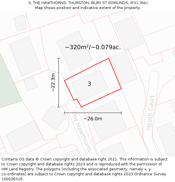 3, THE HAWTHORNS, THURSTON, BURY ST EDMUNDS, IP31 3NU: Plot and title map