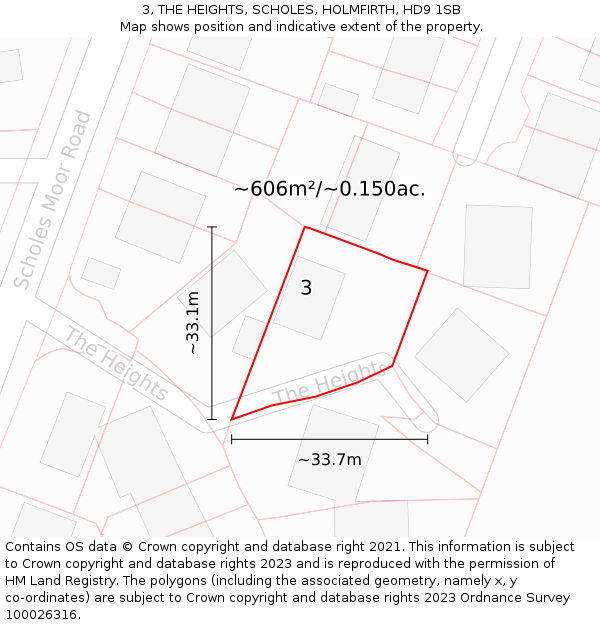 3, THE HEIGHTS, SCHOLES, HOLMFIRTH, HD9 1SB: Plot and title map