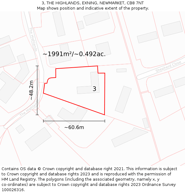 3, THE HIGHLANDS, EXNING, NEWMARKET, CB8 7NT: Plot and title map