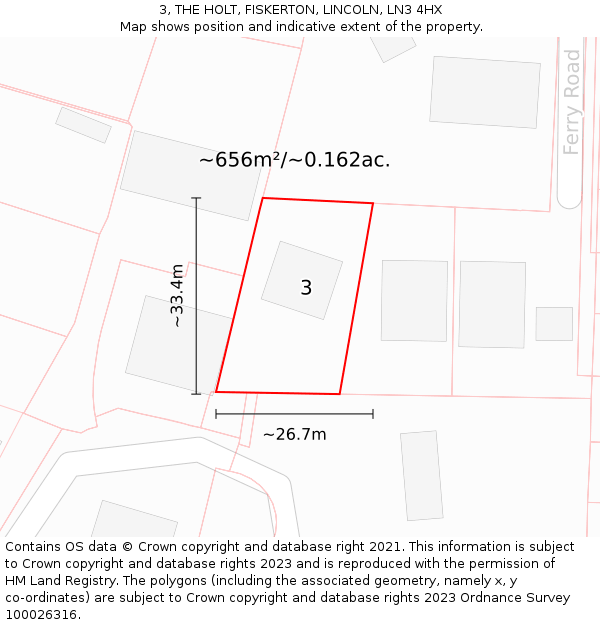 3, THE HOLT, FISKERTON, LINCOLN, LN3 4HX: Plot and title map