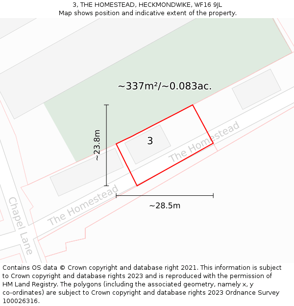 3, THE HOMESTEAD, HECKMONDWIKE, WF16 9JL: Plot and title map