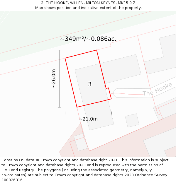 3, THE HOOKE, WILLEN, MILTON KEYNES, MK15 9JZ: Plot and title map