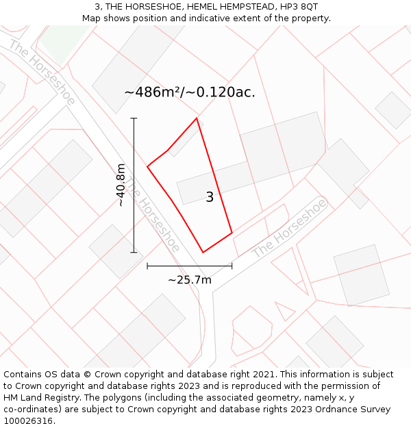 3, THE HORSESHOE, HEMEL HEMPSTEAD, HP3 8QT: Plot and title map