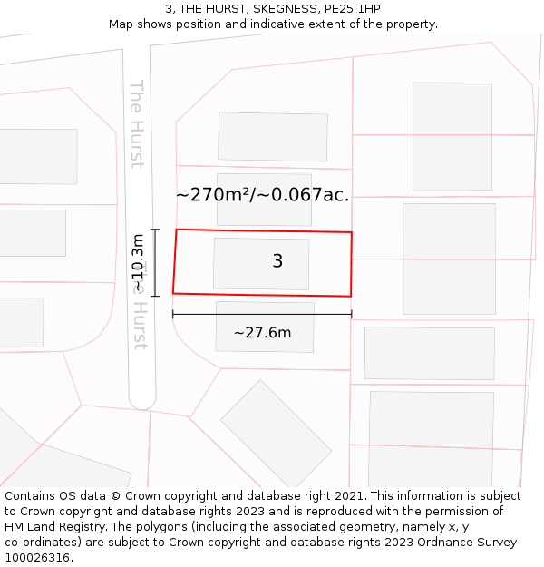 3, THE HURST, SKEGNESS, PE25 1HP: Plot and title map