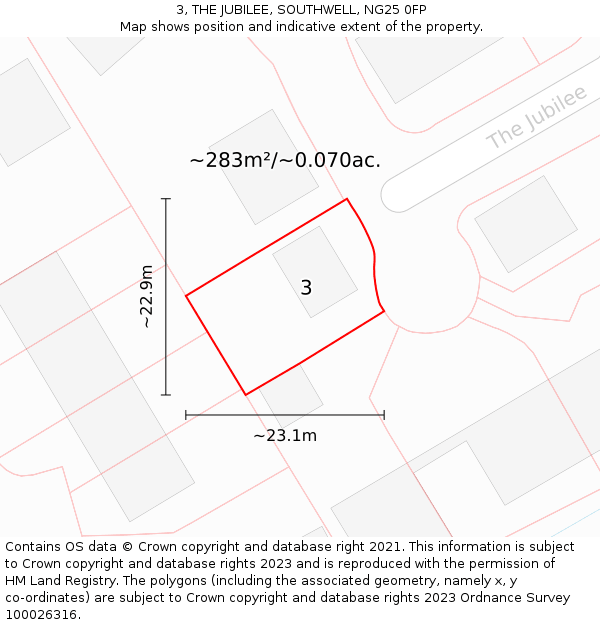 3, THE JUBILEE, SOUTHWELL, NG25 0FP: Plot and title map