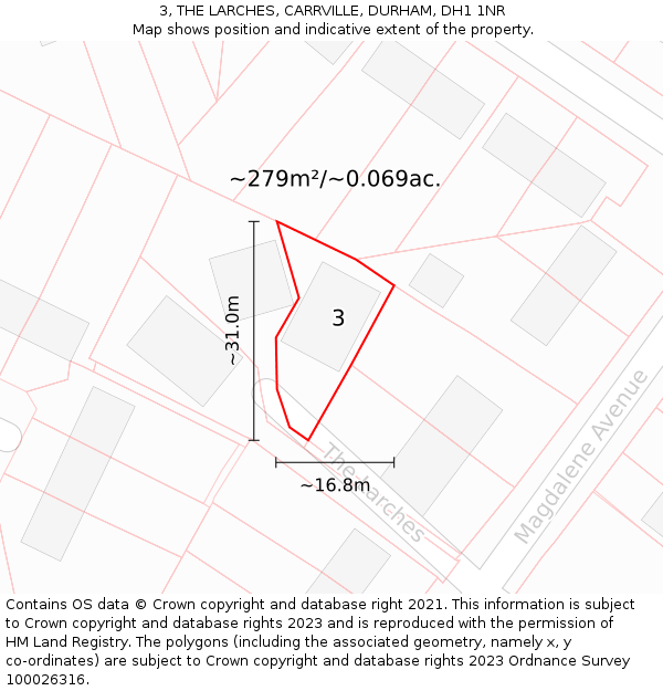 3, THE LARCHES, CARRVILLE, DURHAM, DH1 1NR: Plot and title map