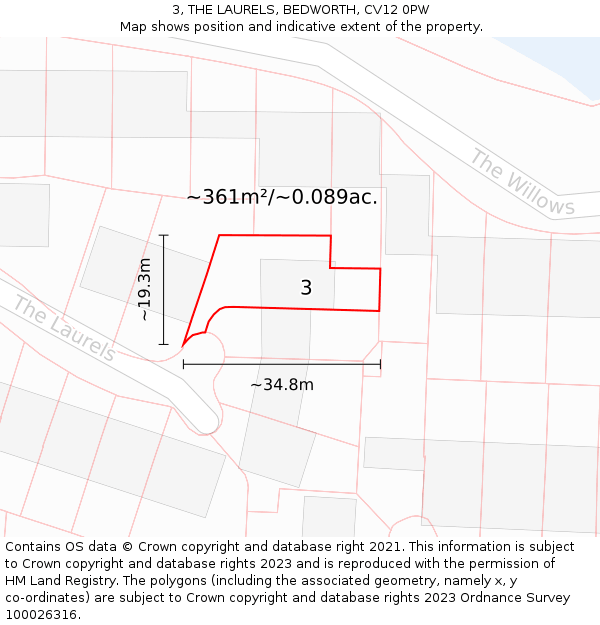 3, THE LAURELS, BEDWORTH, CV12 0PW: Plot and title map
