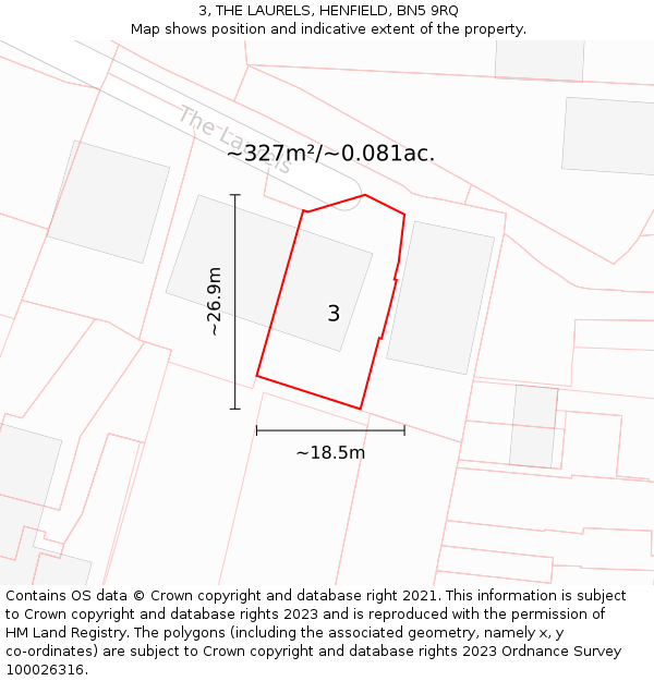 3, THE LAURELS, HENFIELD, BN5 9RQ: Plot and title map