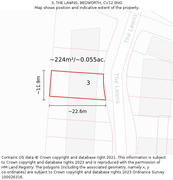 3, THE LAWNS, BEDWORTH, CV12 0NG: Plot and title map