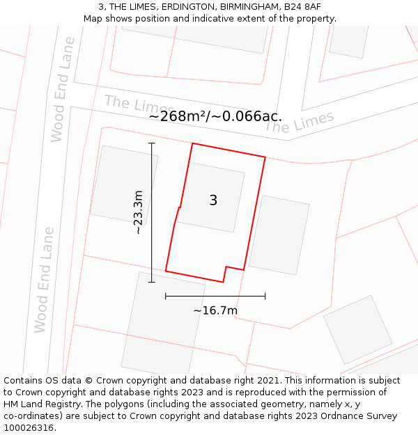 3, THE LIMES, ERDINGTON, BIRMINGHAM, B24 8AF: Plot and title map