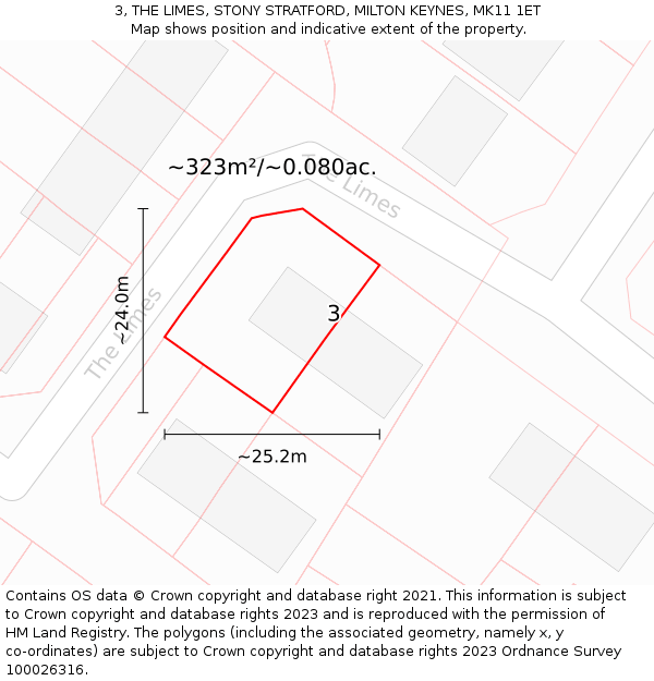 3, THE LIMES, STONY STRATFORD, MILTON KEYNES, MK11 1ET: Plot and title map