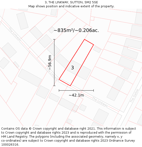 3, THE LINKWAY, SUTTON, SM2 5SE: Plot and title map