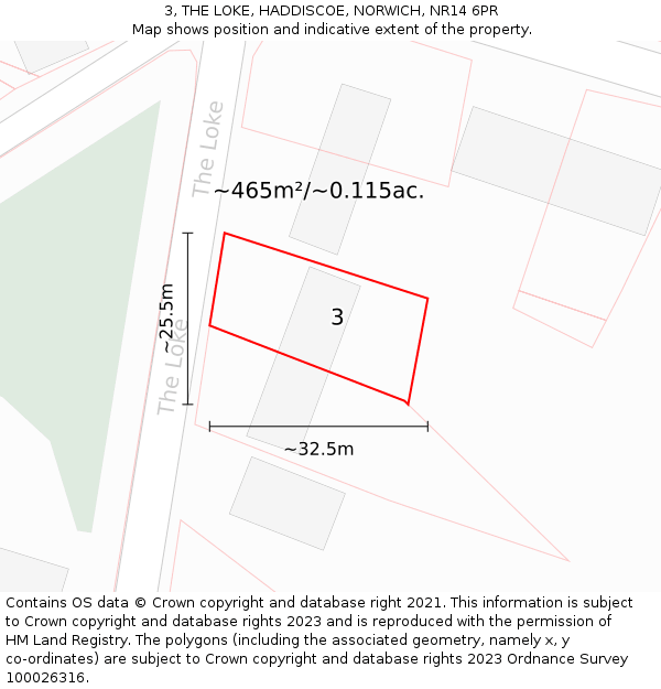 3, THE LOKE, HADDISCOE, NORWICH, NR14 6PR: Plot and title map