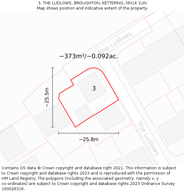 3, THE LUDLOWS, BROUGHTON, KETTERING, NN14 1UN: Plot and title map