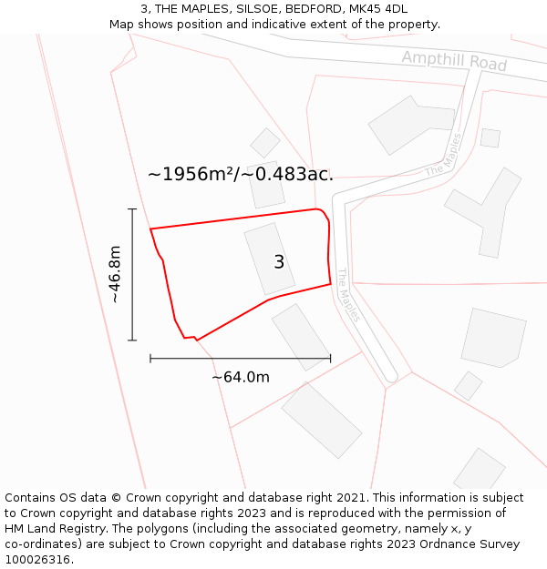 3, THE MAPLES, SILSOE, BEDFORD, MK45 4DL: Plot and title map