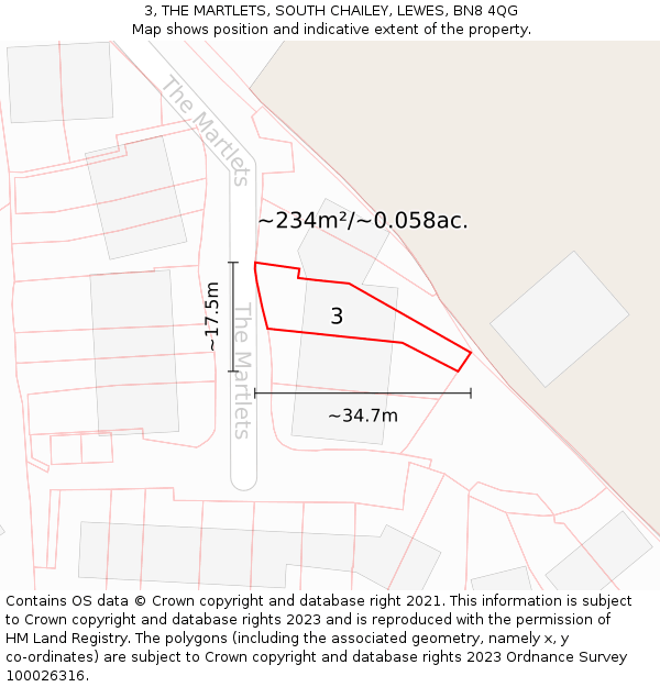 3, THE MARTLETS, SOUTH CHAILEY, LEWES, BN8 4QG: Plot and title map