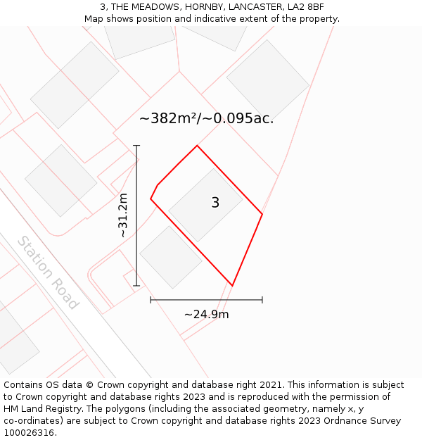 3, THE MEADOWS, HORNBY, LANCASTER, LA2 8BF: Plot and title map