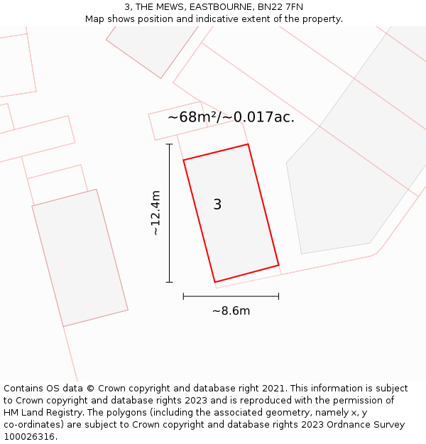 3, THE MEWS, EASTBOURNE, BN22 7FN: Plot and title map