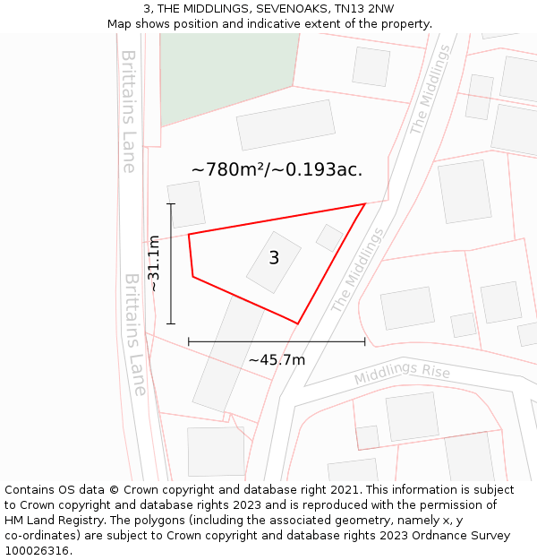 3, THE MIDDLINGS, SEVENOAKS, TN13 2NW: Plot and title map