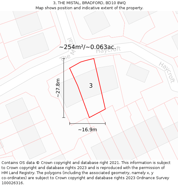 3, THE MISTAL, BRADFORD, BD10 8WQ: Plot and title map