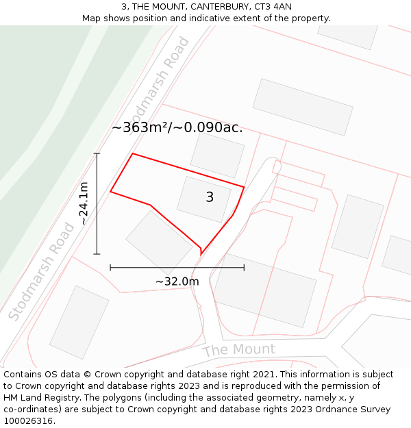 3, THE MOUNT, CANTERBURY, CT3 4AN: Plot and title map