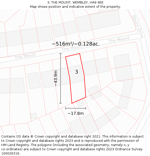 3, THE MOUNT, WEMBLEY, HA9 9EE: Plot and title map