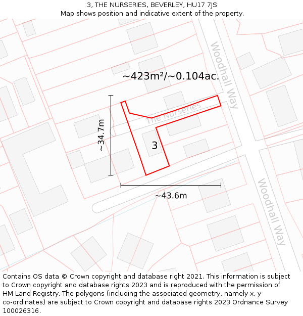 3, THE NURSERIES, BEVERLEY, HU17 7JS: Plot and title map