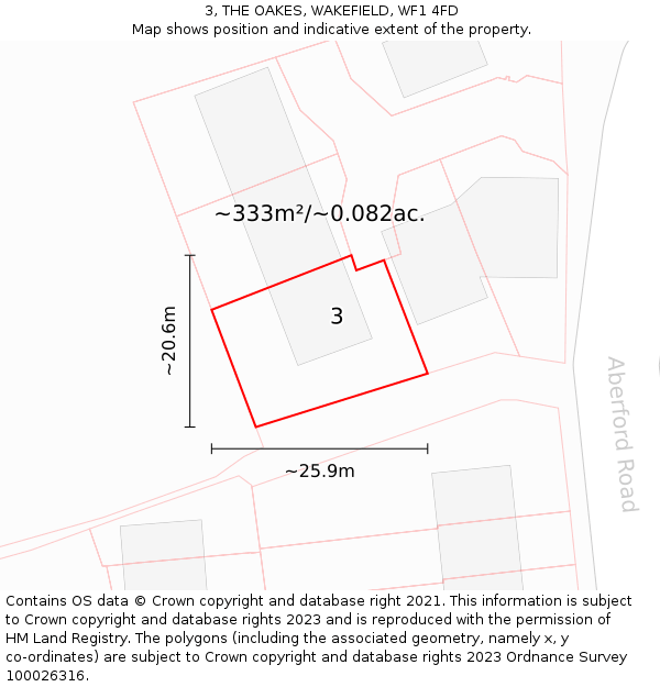 3, THE OAKES, WAKEFIELD, WF1 4FD: Plot and title map