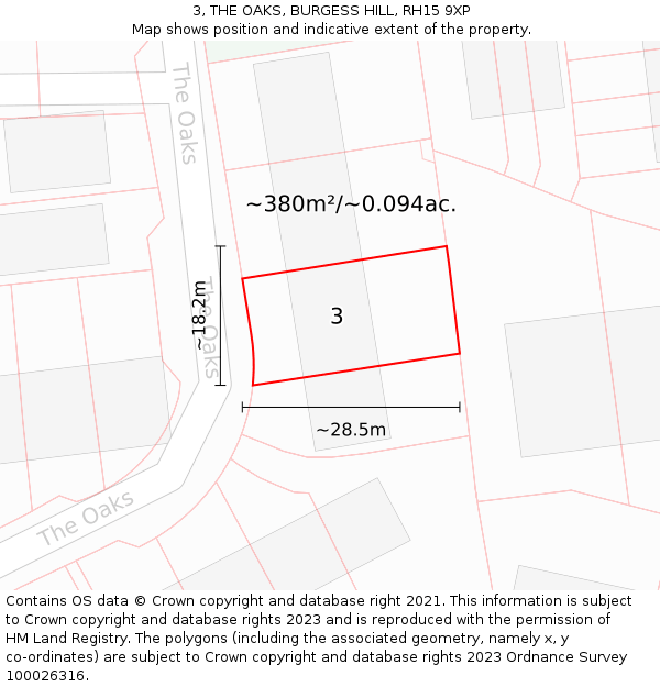 3, THE OAKS, BURGESS HILL, RH15 9XP: Plot and title map