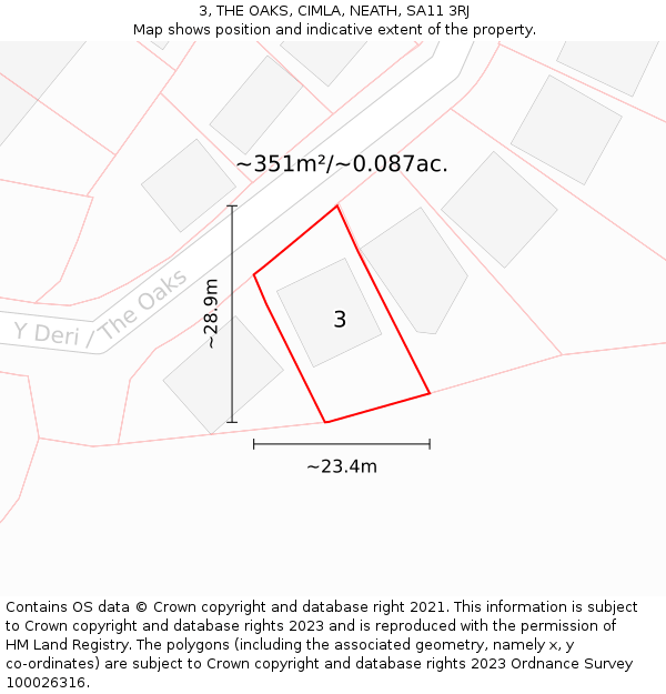 3, THE OAKS, CIMLA, NEATH, SA11 3RJ: Plot and title map