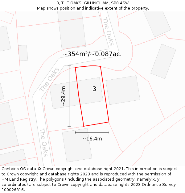 3, THE OAKS, GILLINGHAM, SP8 4SW: Plot and title map