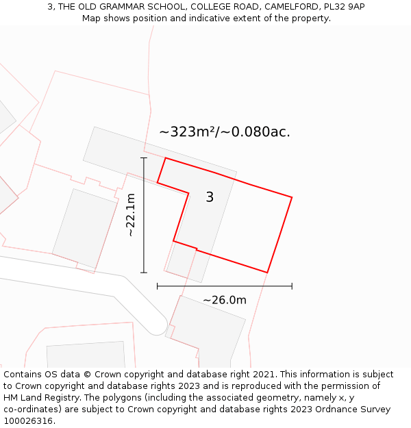 3, THE OLD GRAMMAR SCHOOL, COLLEGE ROAD, CAMELFORD, PL32 9AP: Plot and title map