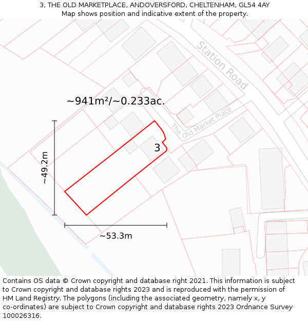 3, THE OLD MARKETPLACE, ANDOVERSFORD, CHELTENHAM, GL54 4AY: Plot and title map