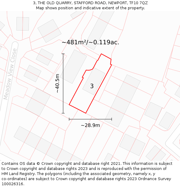 3, THE OLD QUARRY, STAFFORD ROAD, NEWPORT, TF10 7QZ: Plot and title map